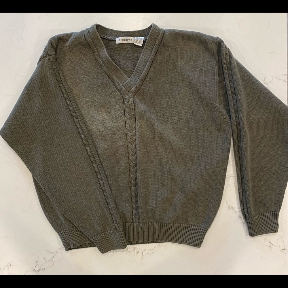 Claiborne men’s v-neck cotton sweater olive color men’s L